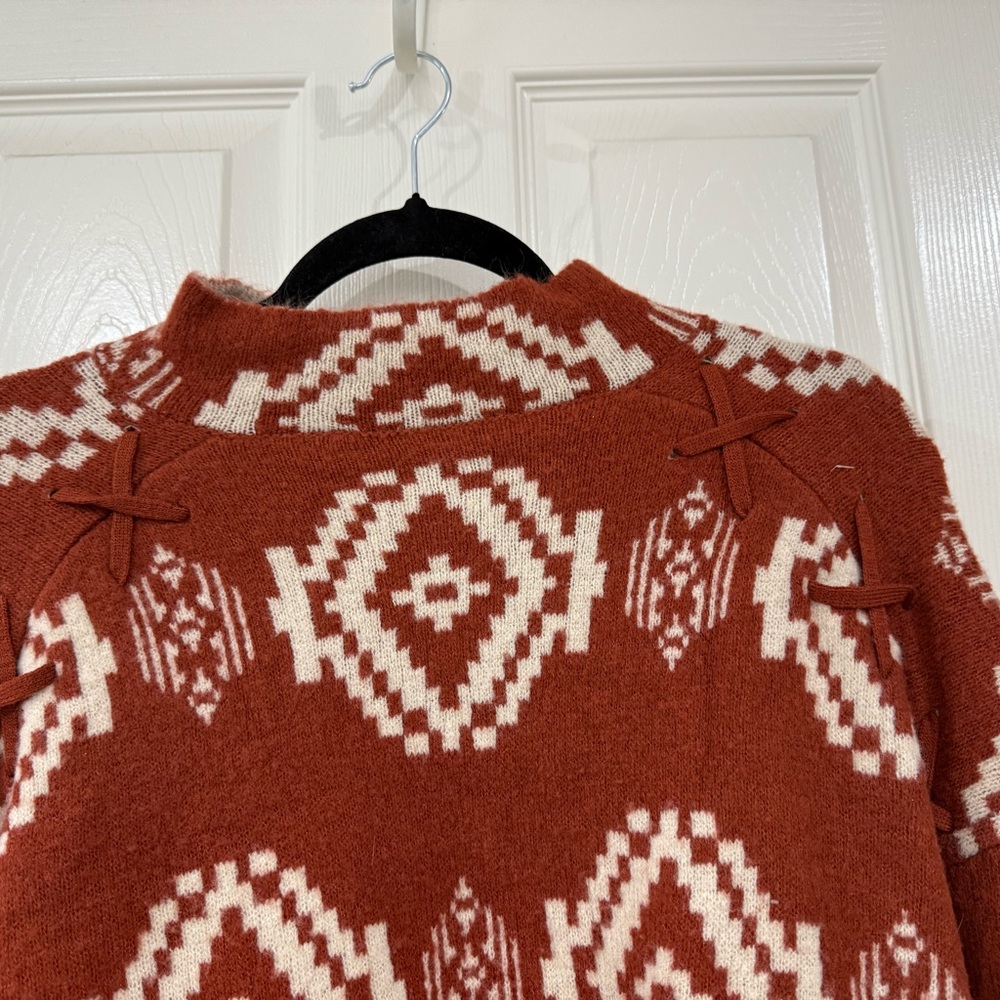 Rust Geometric Patterned Turtleneck Sweater - image 6